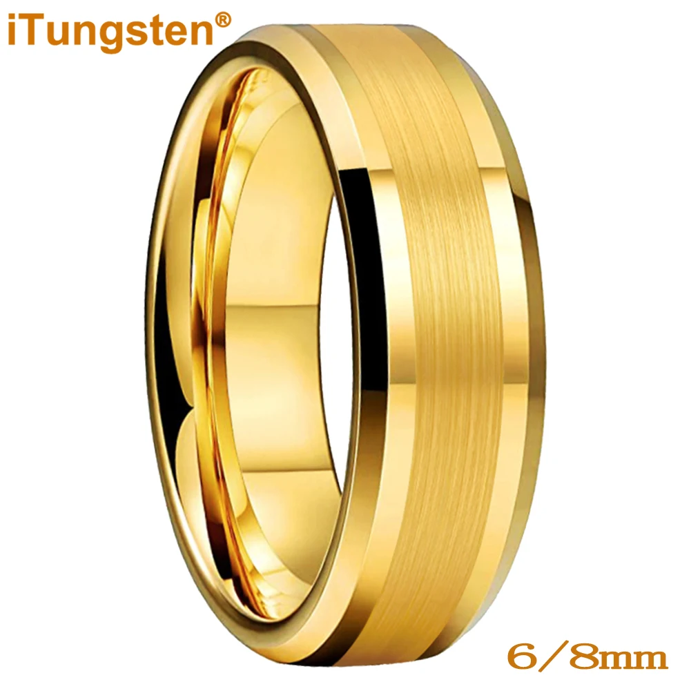 6mm 8mm Engagement Wedding Band Gold Plated Tungsten Finger Ring Men Women Couple Fashion Jewelry Comfort Fit