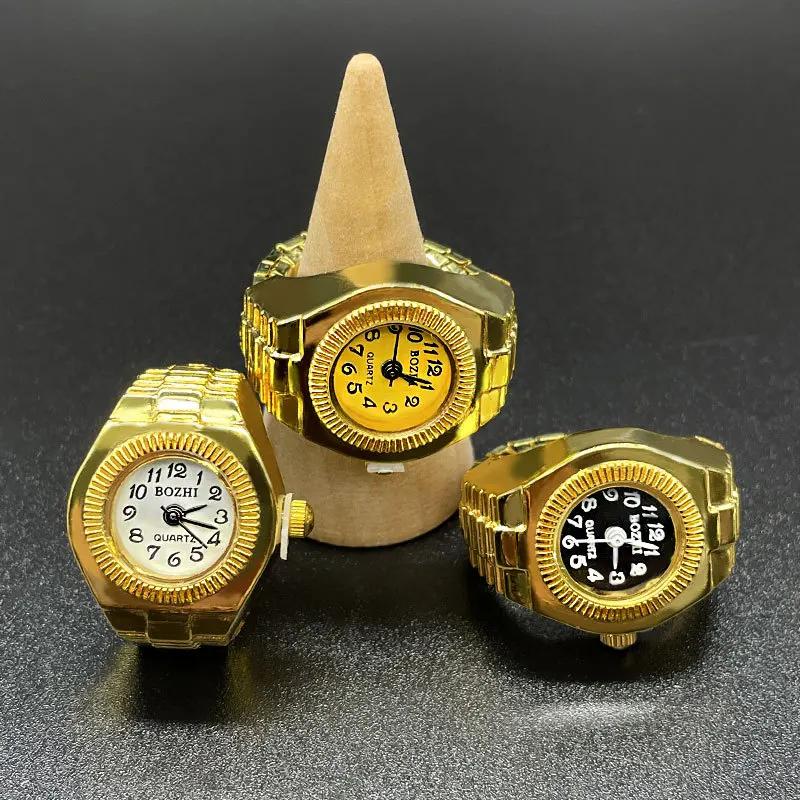 2025 Fashion Style Kiss Pink Style Jewelry Gold Pairing Mini Finger Square Round Dial Quartz Watch Gift Ring_voghion.com