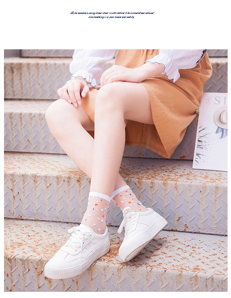 Description Picture 5 of itemWomen Socks Fashion Sheer Mesh Glass Silk Socks Ultrathin Transparent Crystal Lace Fabulous Elastic Ladies Summer Ankle Sock