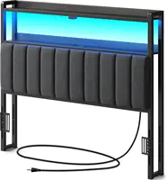 Headboard for Full Size Bed w/ Storage, 60,000 DIY Color of LED Light, Head Board with USB & Type C Port, Height Adjustable 1