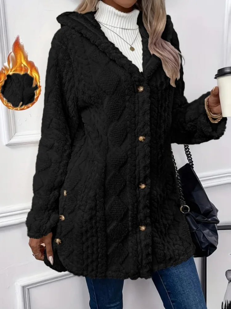 سترة نسائية شتوية عصرية دافئة بأكمام طويلة مع قلنس...