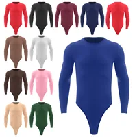 Mens One Piece Thongs Leotard Sleepwear Rompers Round Neck Long Sleeve Press Buttons Bodysuit Casual Wear High Cut Nightwear - Image 5