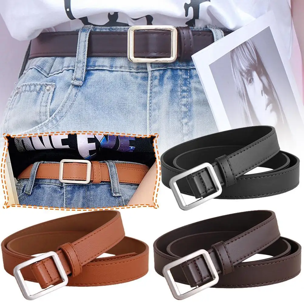 

Adjustable Square Belt for Womens with No Holes Women's Leather Belts Faux Leather Belts for Jeans Pants Dress