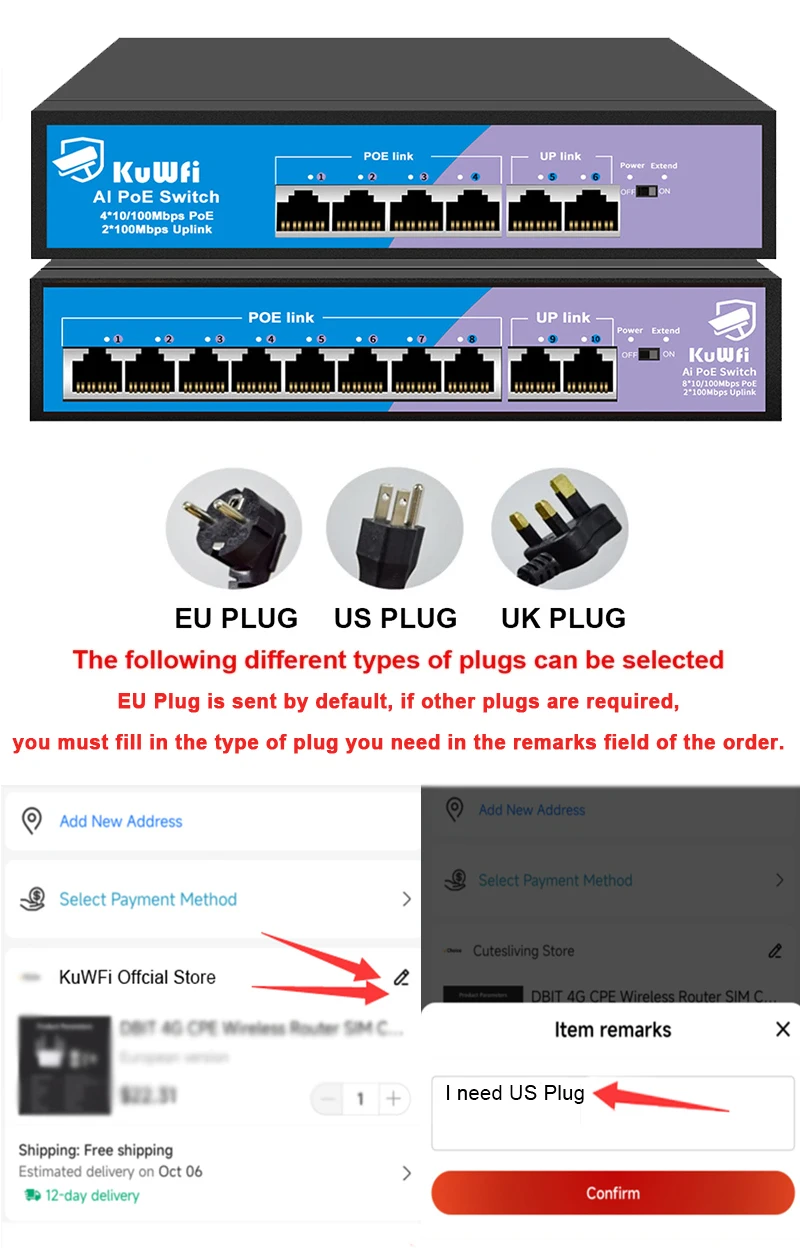 Switch POE 100Mbps para câmera IP