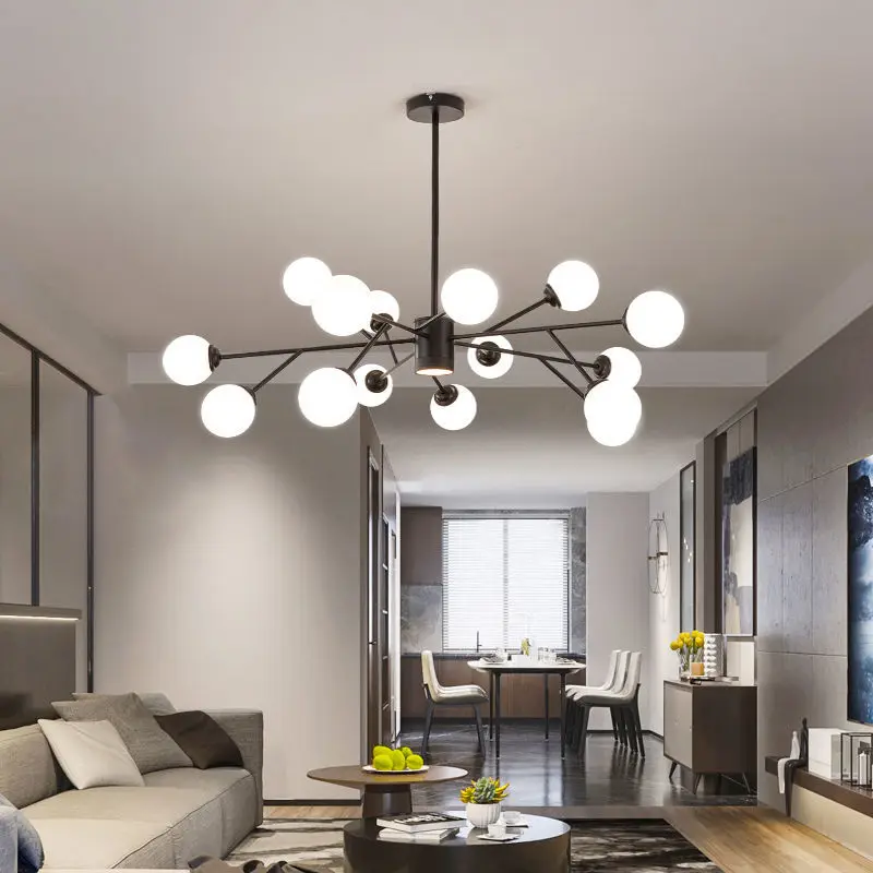 Nordic Tree Branch Led Ceiling Chandelier Glass Ball Lampshade Black Gold Bedroom Living Room Pendant Lights Lusters Fixture