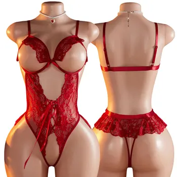 Sexy Porn Outfit 18 Women Full Open Bra Hot Crotchless Erotic Babydoll Flower Dress One-piece Open Ass Bodysuits Adult Lingerie