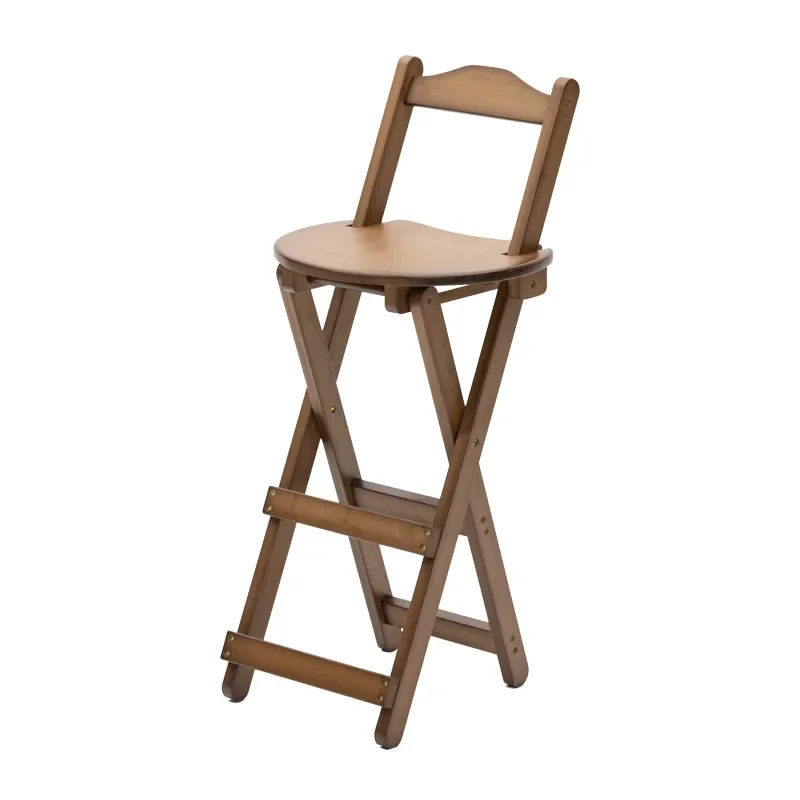 Foldable Wood Bar Chair, Living Room High Stool, Solid Wood Dining Chair, Modern Simple Family Bar Stool, Space-Saving Seating