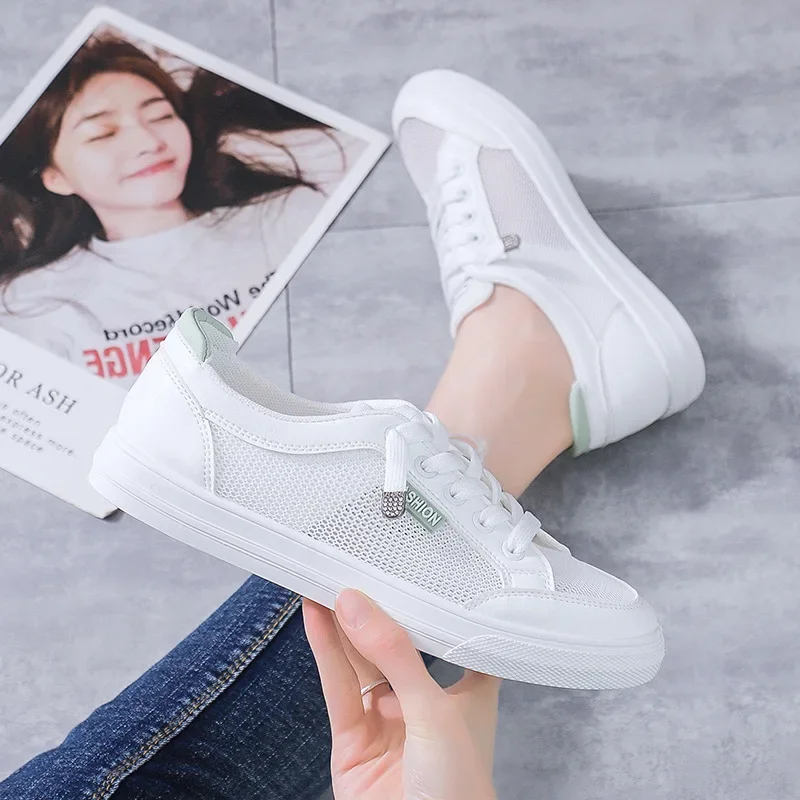 White Sneakers Women Summer Mesh Breathable Vulcanize Shoes Outdoor Walking Flats Female Spring Casual Shoes Chaussure Femme