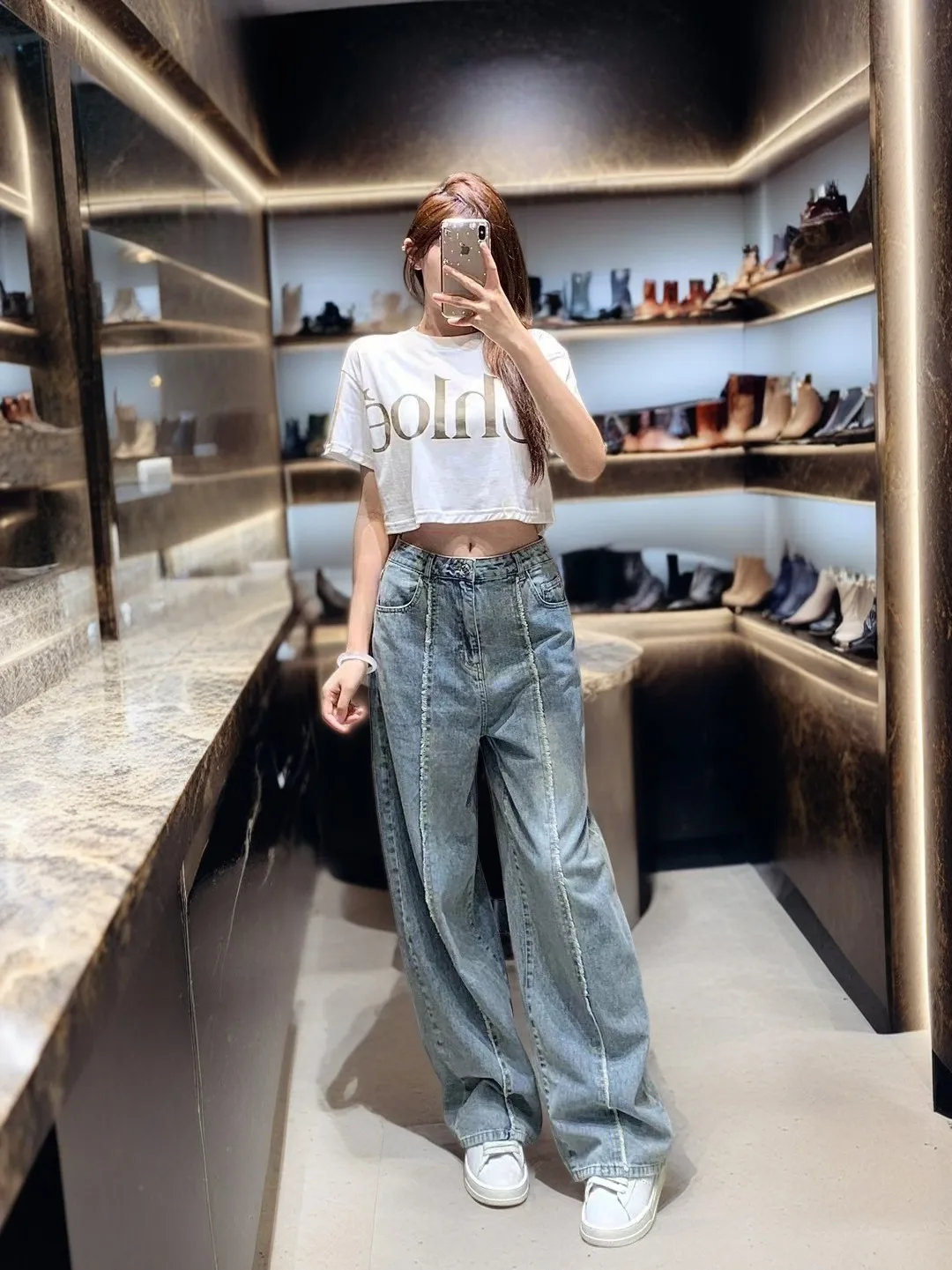 

2024 Early Spring New Brushed Drawstring Denim Pants Back Pocket Digital Straight Slender Fit Loose Fit