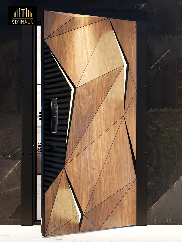 Sixinalu Entrance Doors Light Strip 1S.q Exterior Gate Entry Door Aluminum Front Casement Door Panel Home Decor Custom