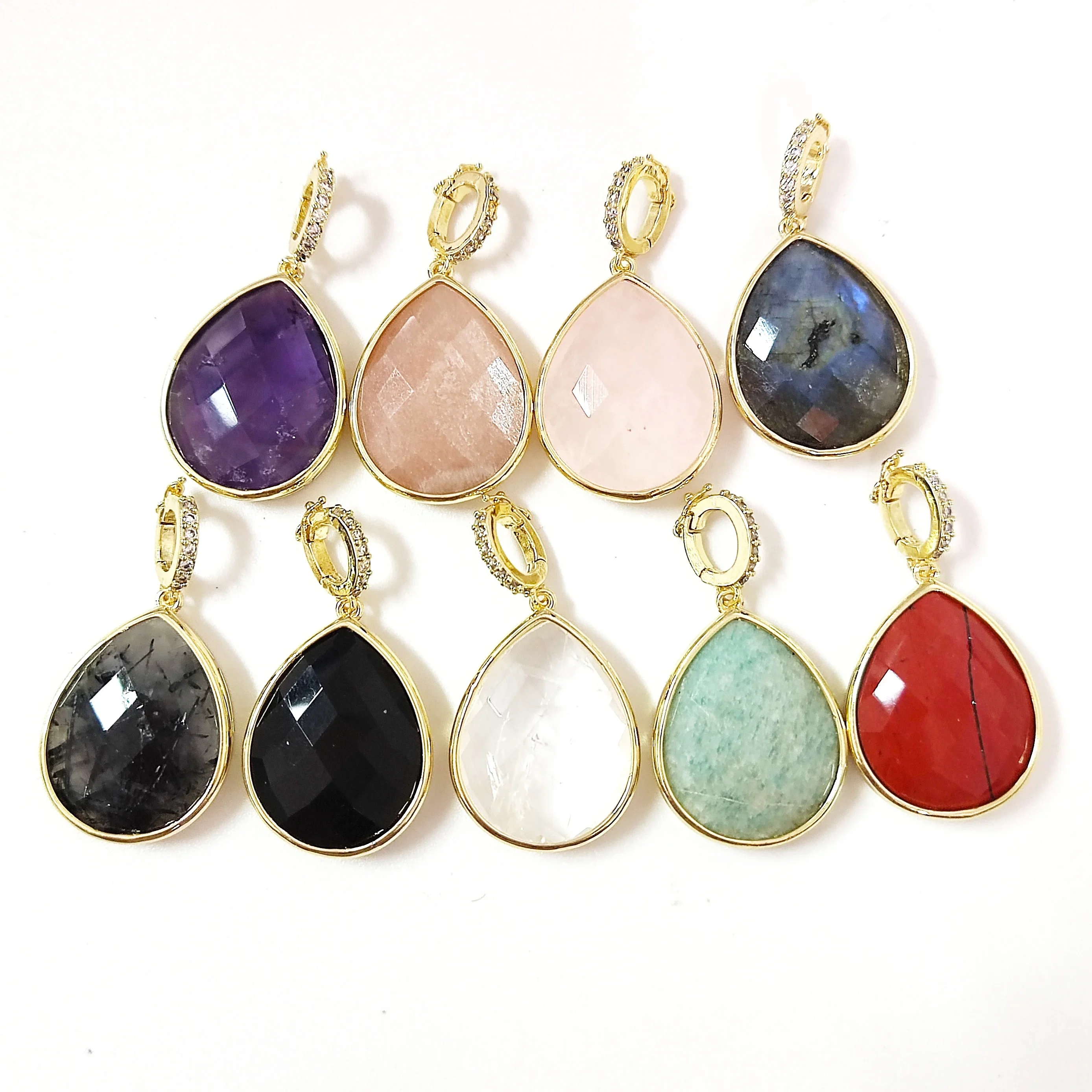 Natural Gemstone Charm Pendant, Obsidian Sunstone Amazonite Amethyst Healing Crystal Charm for Necklace, DIY Jewelry Findings 6