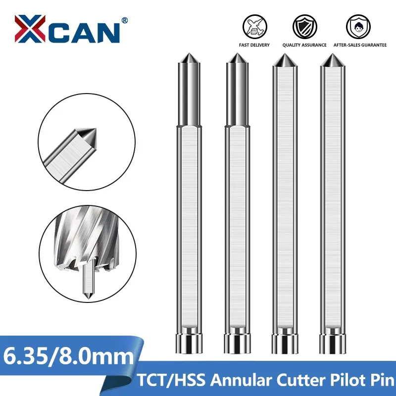 XCAN Bohrer TCT/HSS Ringschneider Pilot Pin 6,35 mm 8 mm Schaft 77/90/102/127/160 mm langes Pilot Pin Stahlplattenbohrwerkzeug