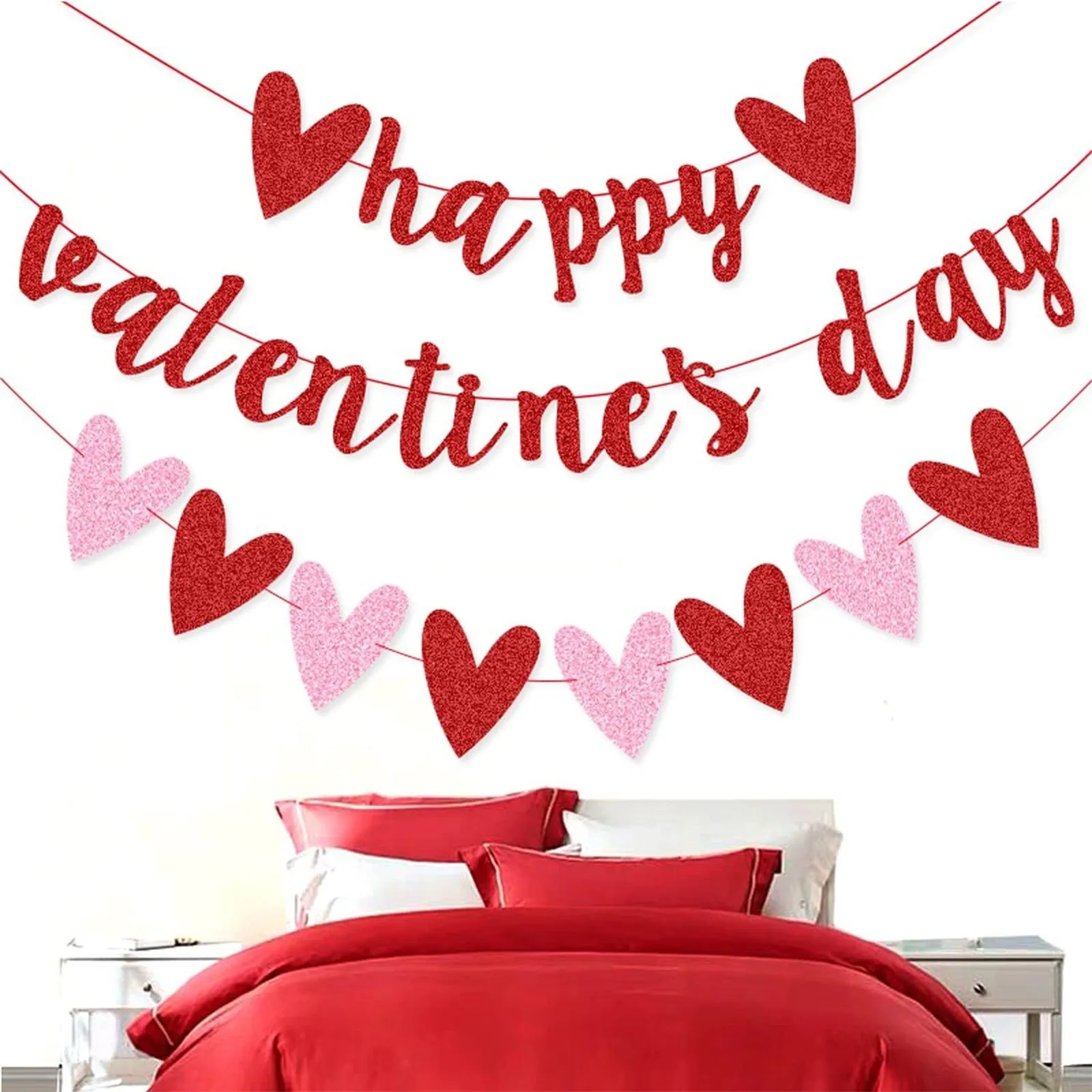Happy Valentine&rsquo;s Day Banner Set Heart Valentines Day Party Decoration Banner for Valentines Wedding Anniversary Party Decor