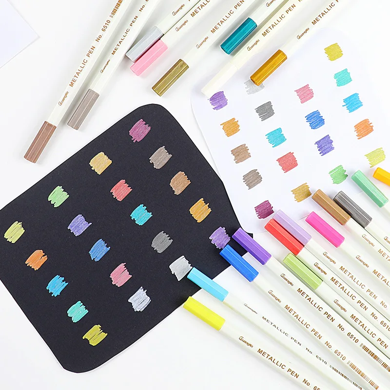 10 Pcs/BOX Metallic Micron Pen Detailed Marking Metal Marker for Album Black Paper Drawing School Art Supplies White Paint Pens kawaii week month plan sticker paper memo pad adhesivas notepad notebook sticky notes office school supplies korean stationery