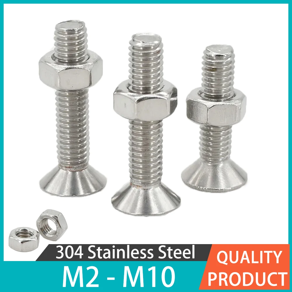 

Flat Head Countersunk Hex Socket Bolt Hexagonal Allen Screws 304 Stainless Steel Screw Nut Set Metric Threaded Bolts Nuts Kit