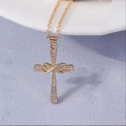 Radiant Crystal Crucifix Pendant Necklace in Gold and Silver Tones (As picture)