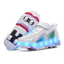 Children Shoes Rechargeable Double Roller Skates LED Glow Electric Light Boys And Girls Color Casual Skateboard Sneakers Tide