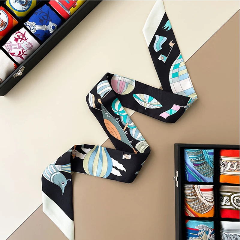 South Korean Spring Versatile silk scarf Hot Air Balloon Women's Twill Ribbon Bundle Bag Handle Ribbon Hair Band Scarf Headband 4