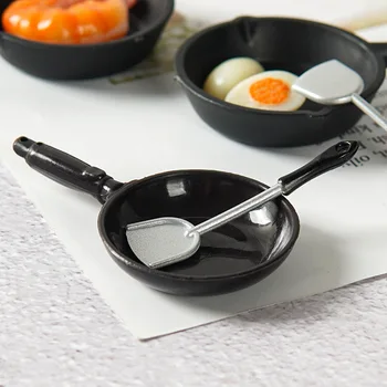 1/12 Dollhouse Simulation Fry Pan Saucepan Model Dollhouse Miniature Kitchen Cookware Accessories Dolls House Decoration 1