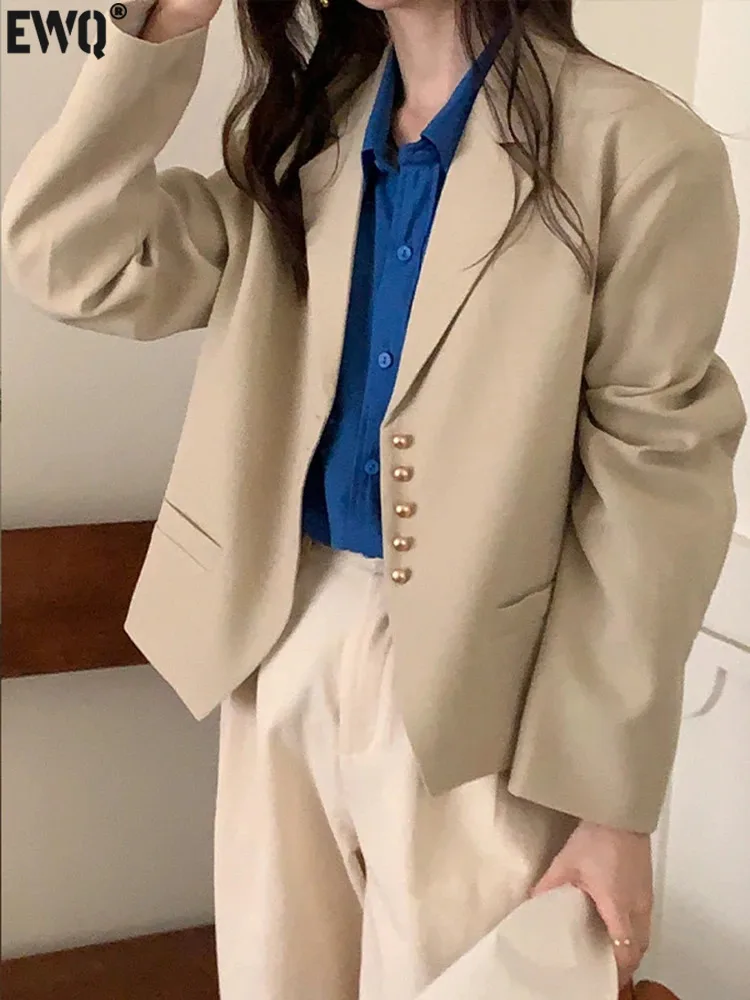 

[EWQ] Korean Style Single Breasted Solid Color Blazer Coat Fashion Tide All Match Short Jacket Women 2024 Spring Autumn 16U7936