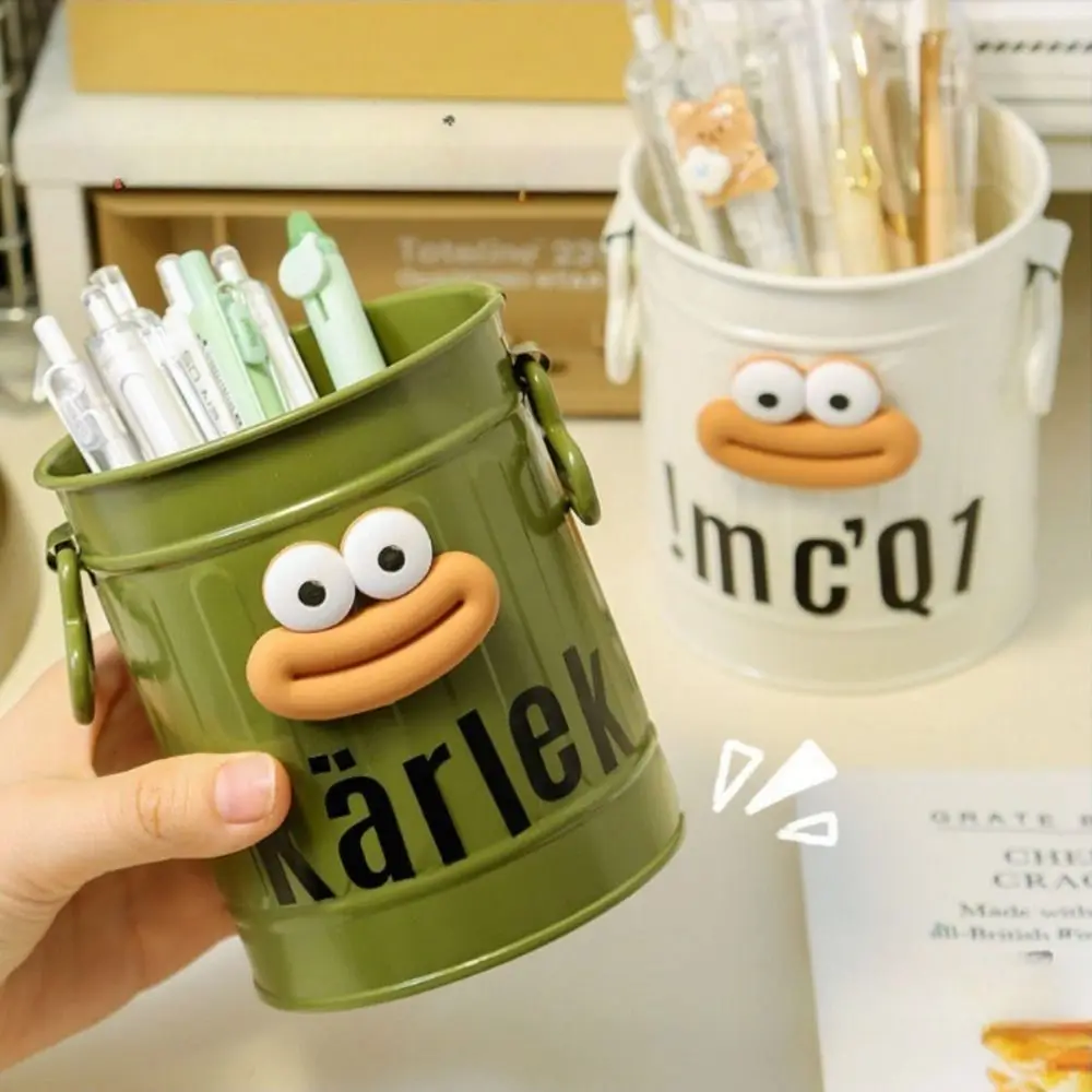 Pencil Case Pen Holder Cute Big Mouth Pencil Holder Cartoon DIY Desktop Storage Buckets Large Capacity Round Pencil Case Students Stationery
