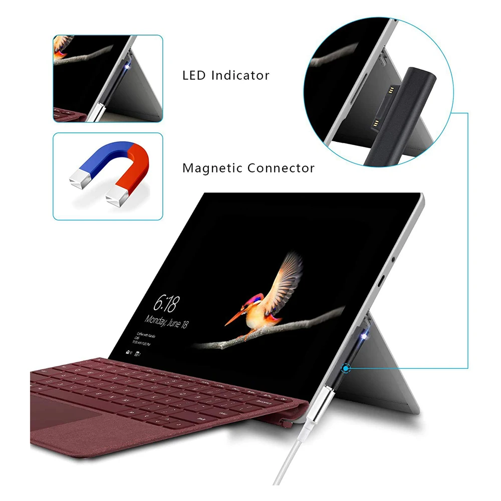 Type C PD Fast Charging Converter Compatible with Microsoft Surface Pro 6 5 4 3 Book Tablet USB-C Charging Adapter Only