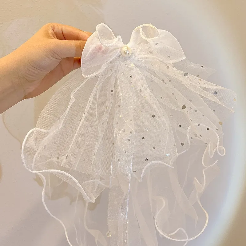 Children's Long Veil Princess Crown Photo Hairpin Flower Girl Baby White Girl Headwear Kids Women Hair Accessories