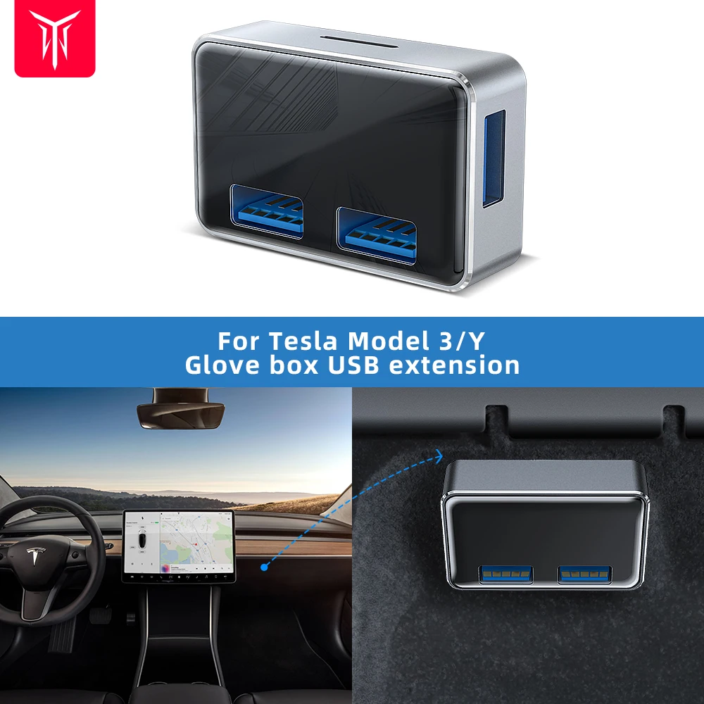 Glove Box USB Expansion Dock For Tesla Model 3/Y Port USB HUB For