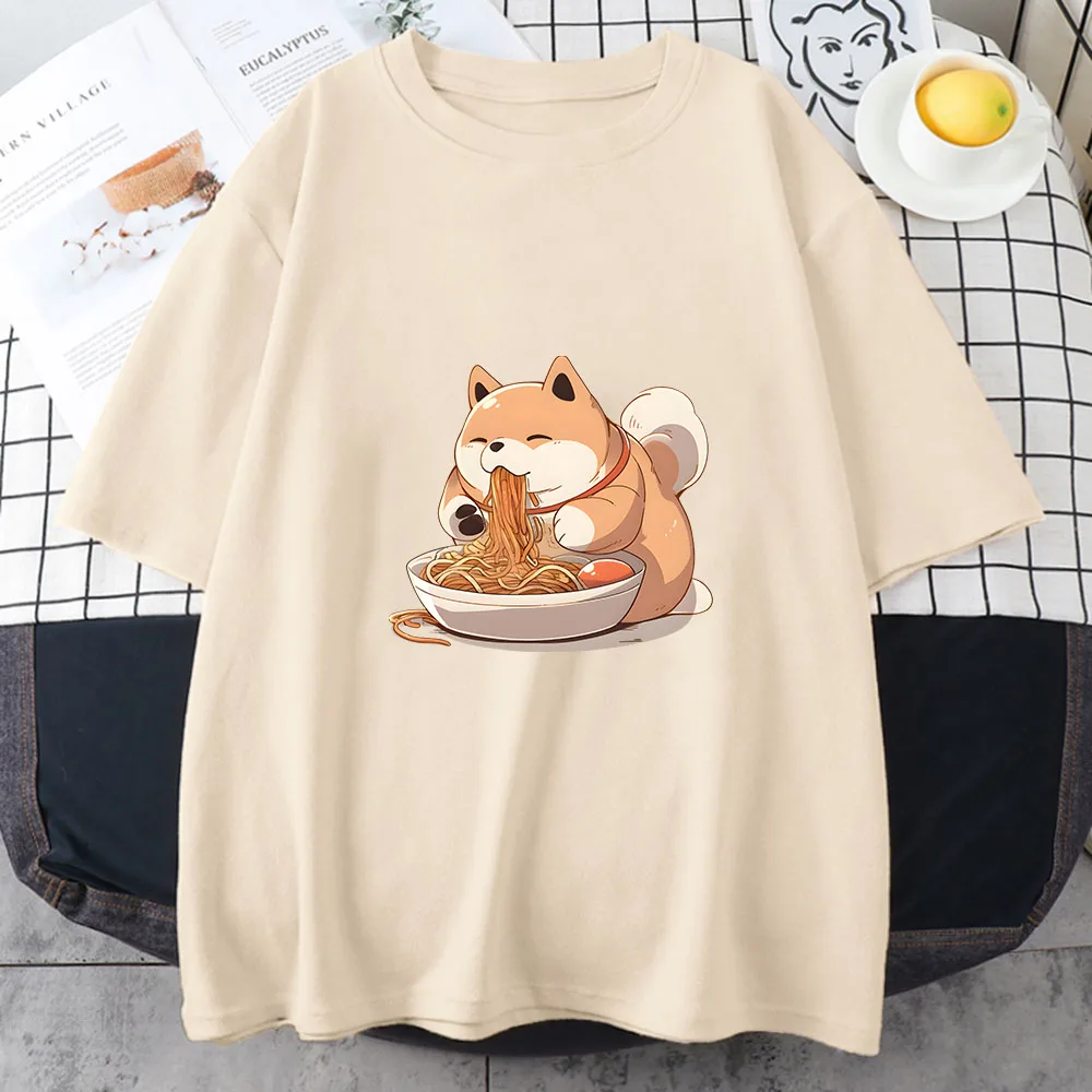 Shiba Inu Ramen Graphic T-Shirt - Women's Summer Harajuku Style Fashion Top