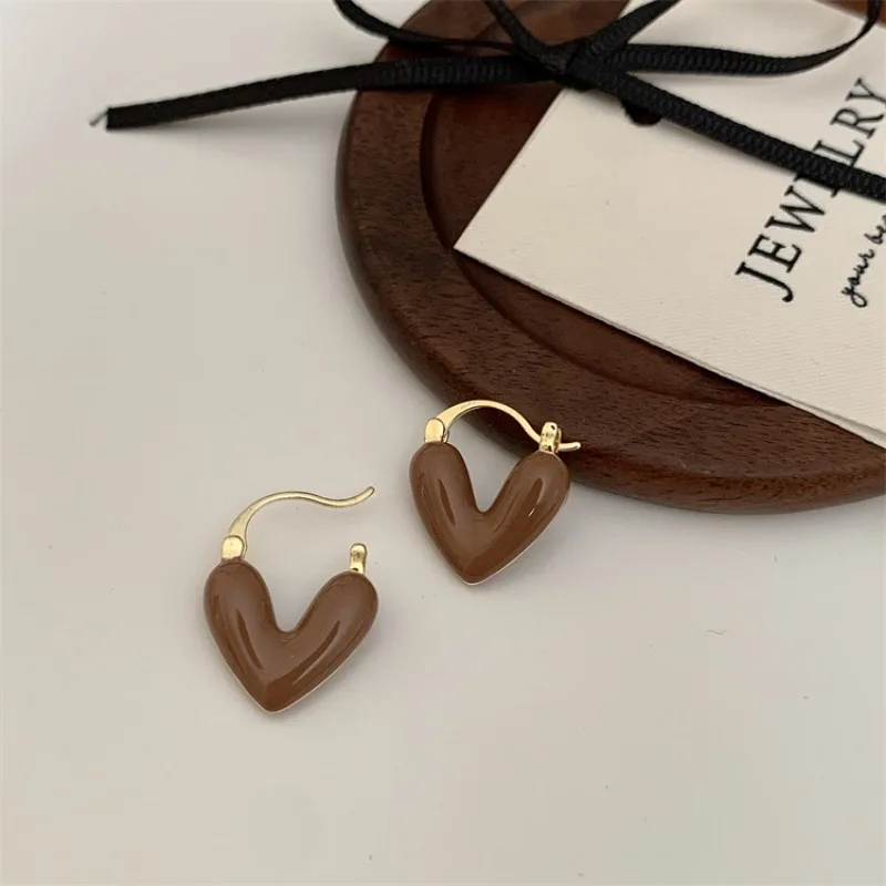 2025 Trendy Heart Stud Earrings For Women Korean Elegant Light Luxury Love Dangle Earring Fashion Simple Drop Jewelry Girls Gift - 4