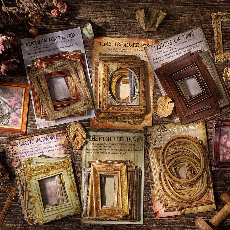 30pcs/pack Vintage Frame Decorative Paper for Scrapbooking Collage Junk Journal Accessories Aesthetic Label Material Paper