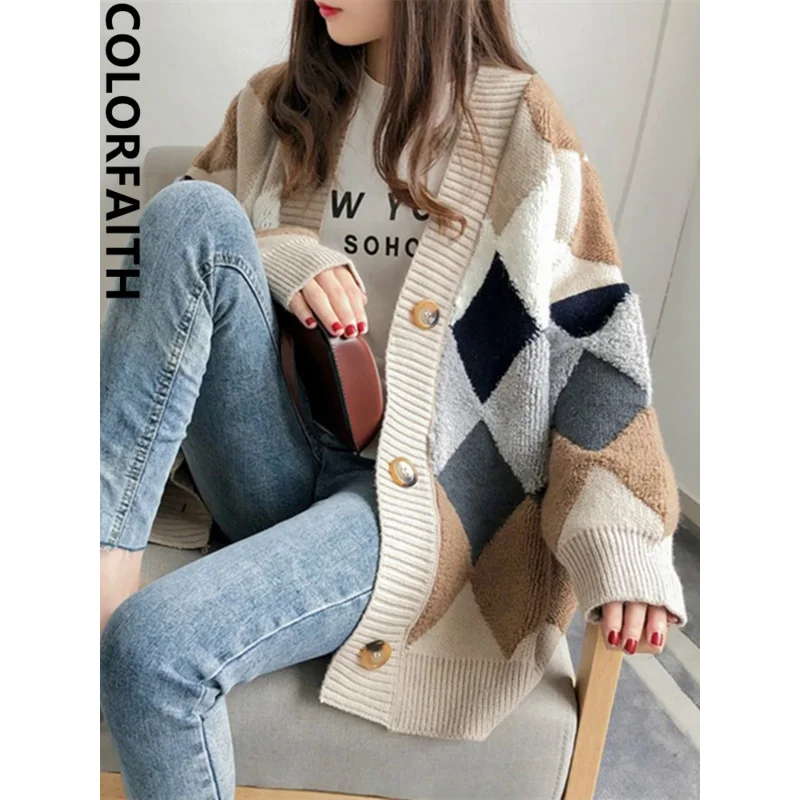 

Sandro Rivers 2023 Plaid Chic Cardigans Button Puff Sleeve Checkered Oversized Women's Sweaters Winter Spring Sweater Tops SW658