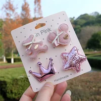 Plaid Hair Clips Set For Baby Girls Cartoon Animal Hairpins Kids Crown Hair Accessories Children Bows Barrettes Princess New 6