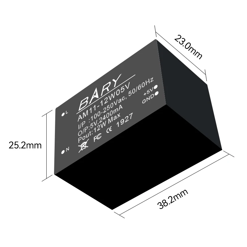 

2pcs AM11-12W05V Mini AC-DC Buck Power Supply Module 12W Low Power 5V AC80-250V DC5.0V/2A/5% IoT Industrial Grade Design