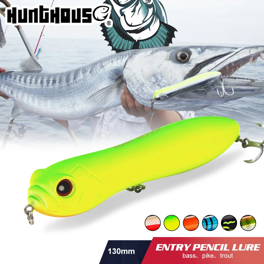 Hunthouse Topwater Bleistift-Angelköder, 130 mm, 32 g, schwimmender Süßwasser-Angel-Biat, großer Rasselball, lauter Geräusch für Bass LW127