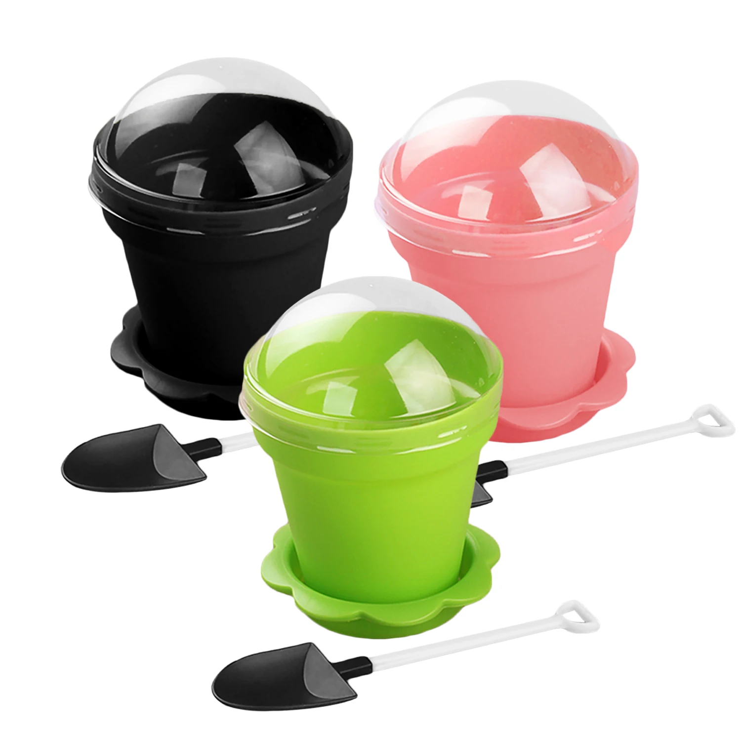 Behogar 10 Set Flowerpot Style DIY Baking Jelly Cake Mousse Yogurt Storage Holder Cup with Lids Shovel Scoops for Party Supplies