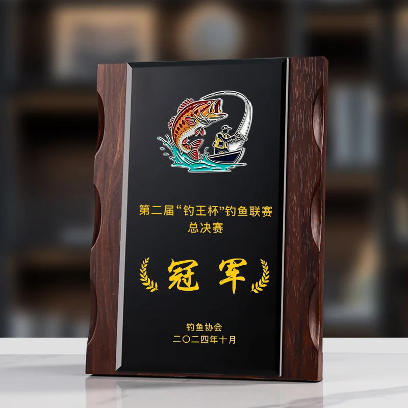 Customized Annual Fishing Competition Crystal Trophy, Lettering High-end Souvenir, Home Decoration Awards Fish Shape Trophy, 1Pc