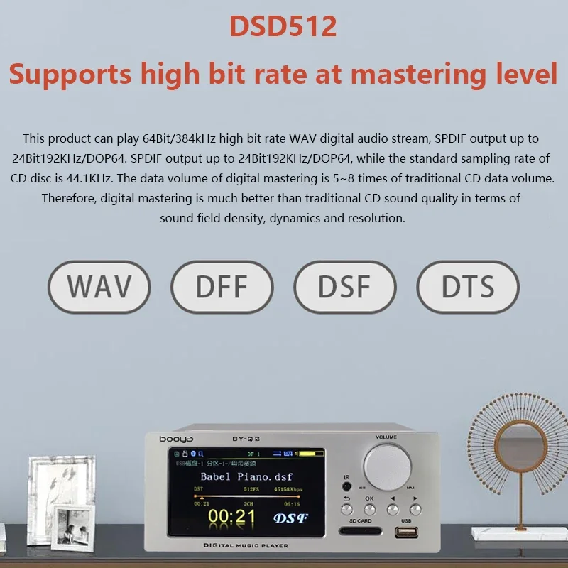 Audiophile Lossless Digital Audio Player Dual AK4493EQ DAC Support DSD512 64BIT 384KHz Lossless Decoding Output Music Turntable