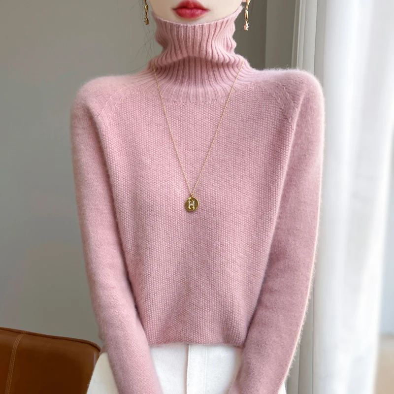 New seamless integration in autumn and winter 100% merino wool sweater women's high lapel loose slim warm knit bottoming sweater 5