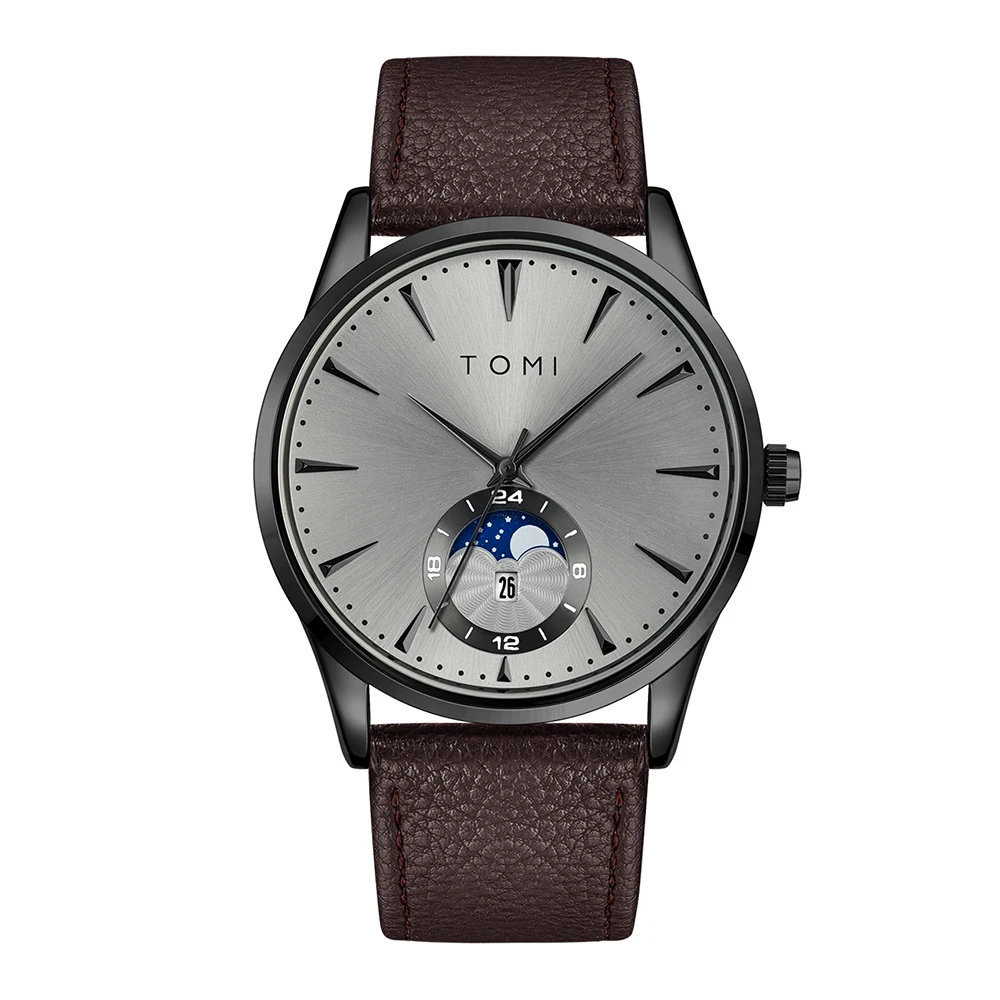 TOMI Men Luxury Leather Strap Watch Business and Leisure Large