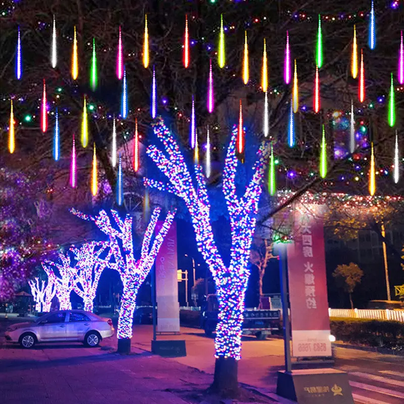 

4 Pcs Meteor Shower Led String Lights Street Garlands Christmas Tree Decorations for Outdoor Street New Year Fairy Garden Lights