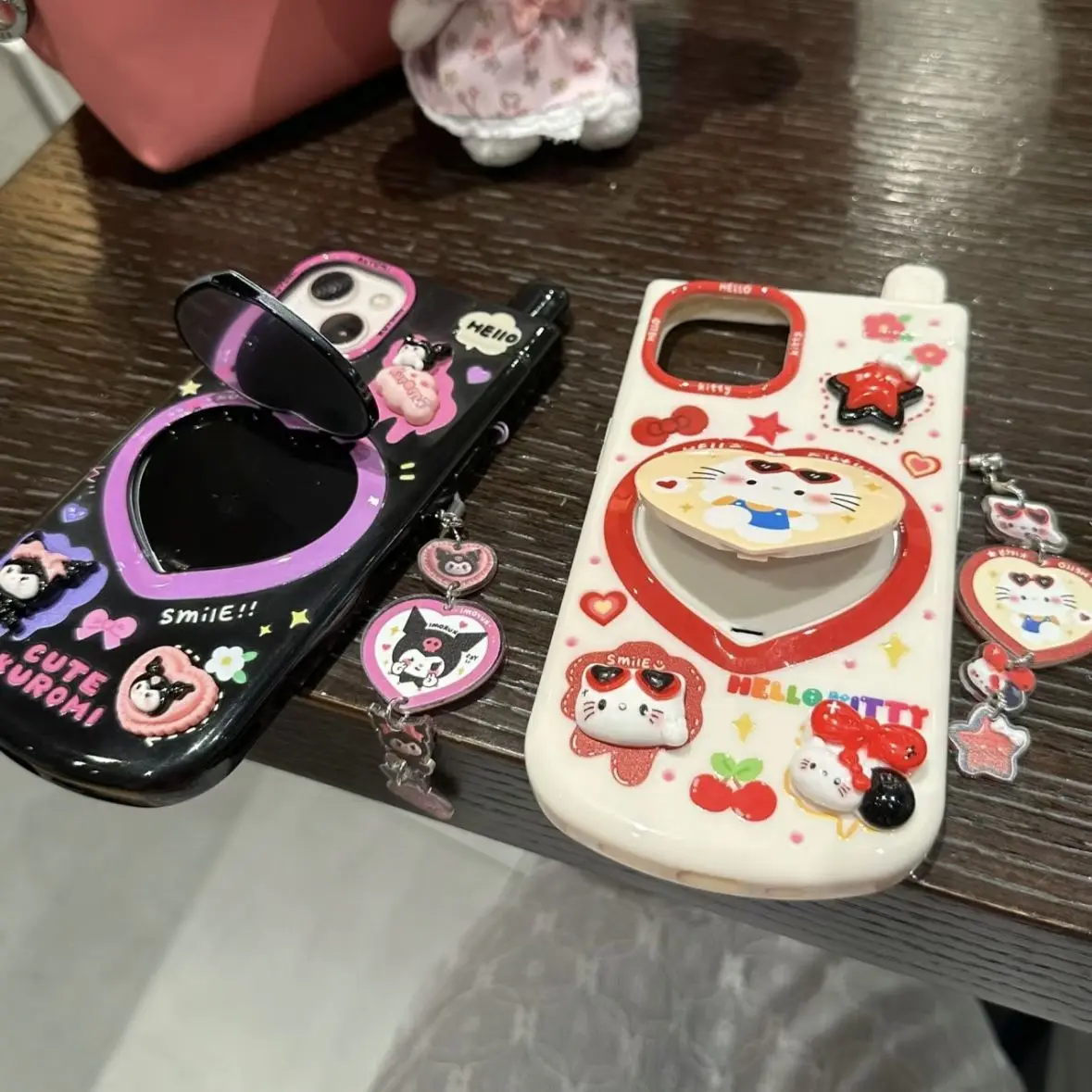 

Sanrio Kawaii Anime Hello Kitty Phone Case Cute Sweet Kuromi Cartoon Phone Chain Mirror Accessories Lovely Gifts for Girls