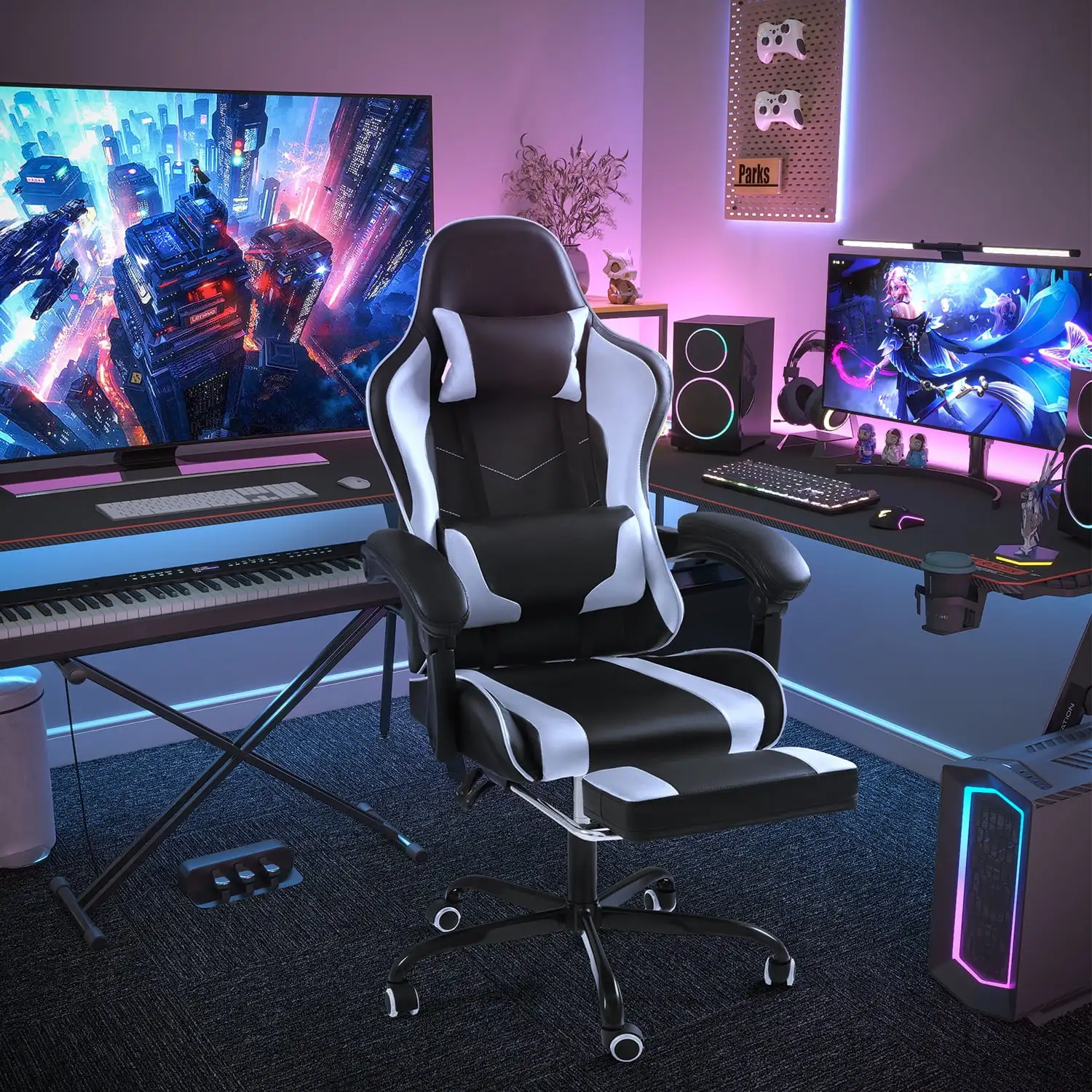 Gaming Chair, Office Chair High Back PU Leather Chair Adjustable Armre –  SHANULKA Home Decor