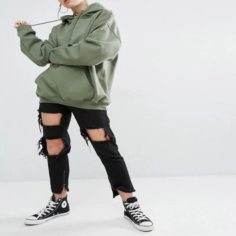 Women Cotton Long Sleeve Pullover Hooded Pocket Solid Sweatshirt Fashion Casual Spring Fall Winter Hoodies Classic Tops Simple