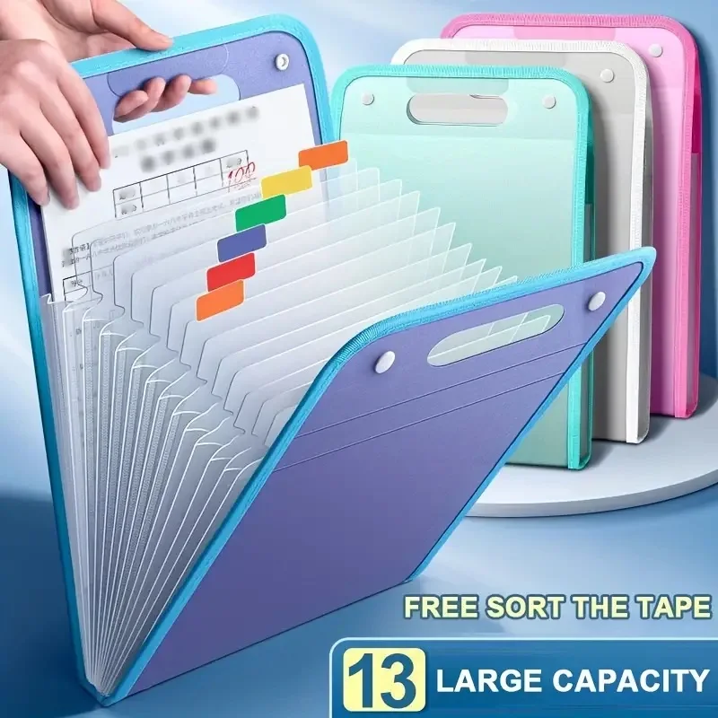 

A4 Portable Vertical Hand-held Organ Bag Paper File Folder Large Capacity 13 Grids Multi-layer Expanding Sorting Storage Student