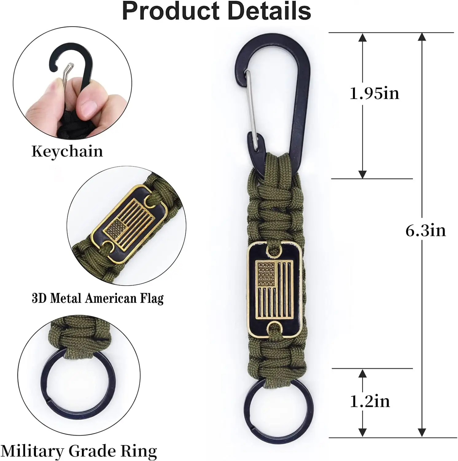 2 portachiavi resistenti in paracord 550 intrecciati, con robusta corda