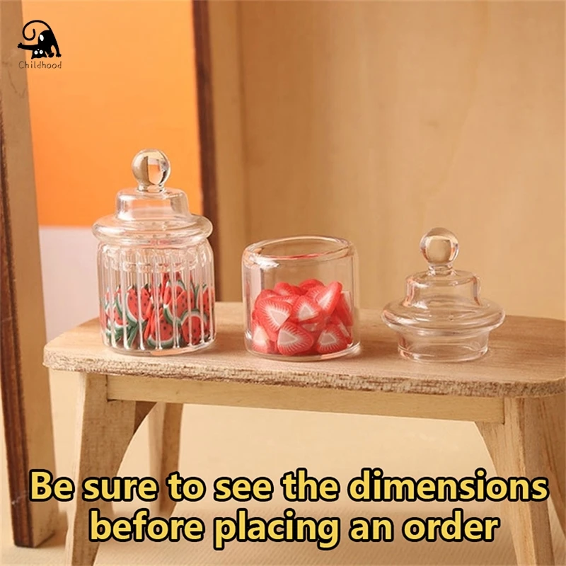 1:12 Dollhouse Miniature Candy Jar Glass Bottle Storage Tank with Lid Tiny Vial Home Decor Toy Doll House Accessories 2
