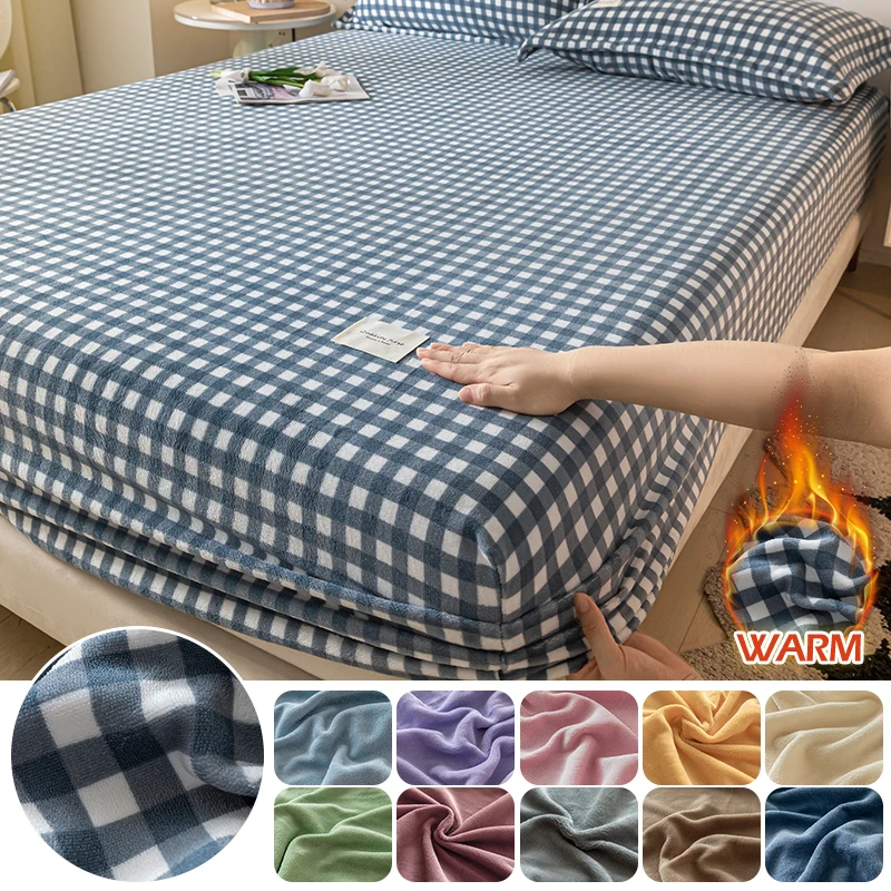 SoftWarmVelvetFittedSheetwithElasticBandAntislipAdjustable