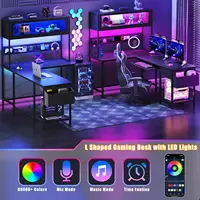 L Shaped Gaming Desk with Power Outlets & LED Lights, 49'' Reversible Computer Desk with Hutch & Pegboard & Display Cabinet 4