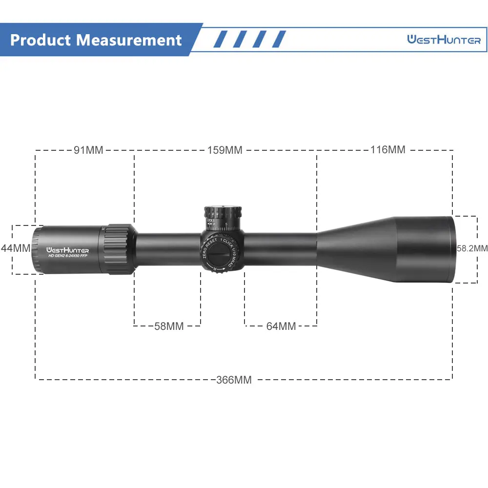 WestHunter HD Gen2 6-24x50 FFP Riflescopes First Focal Plane Hunting Scopes with Zero Reset / Zero Stop Tactical Optical Sights